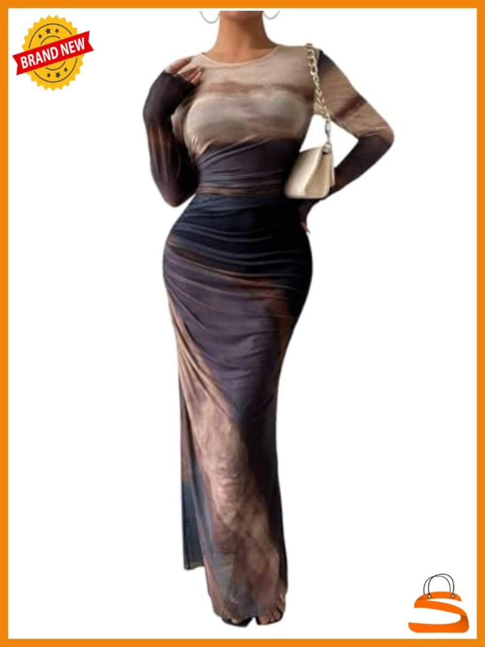 PRSFPN Long Sleeve Bodycon Maxi Dress Formal Wedding Guest